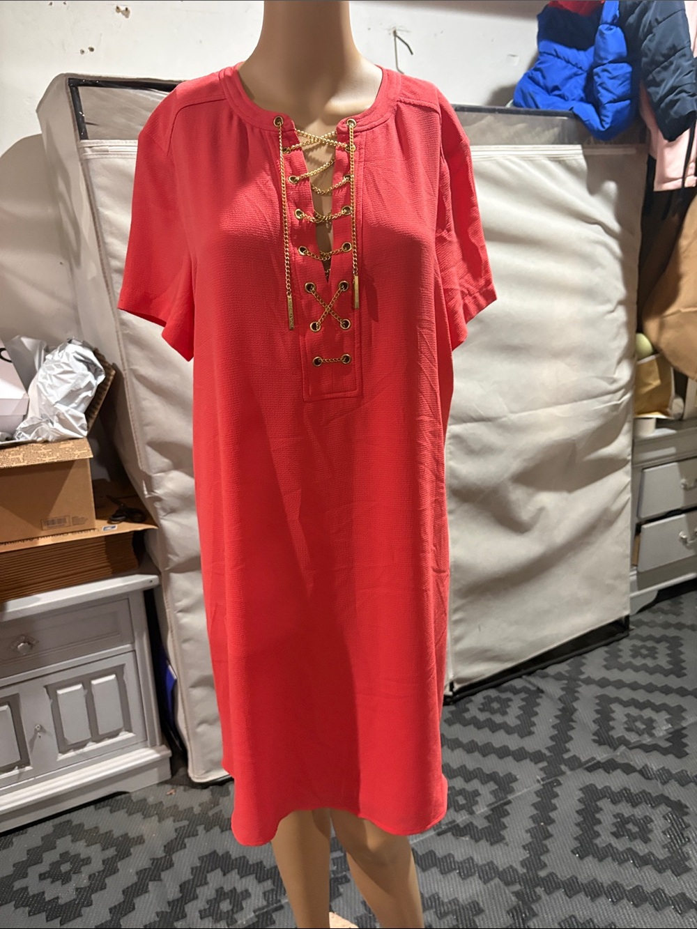 Michael kors Women's Coral Lace-Up Shift Dress